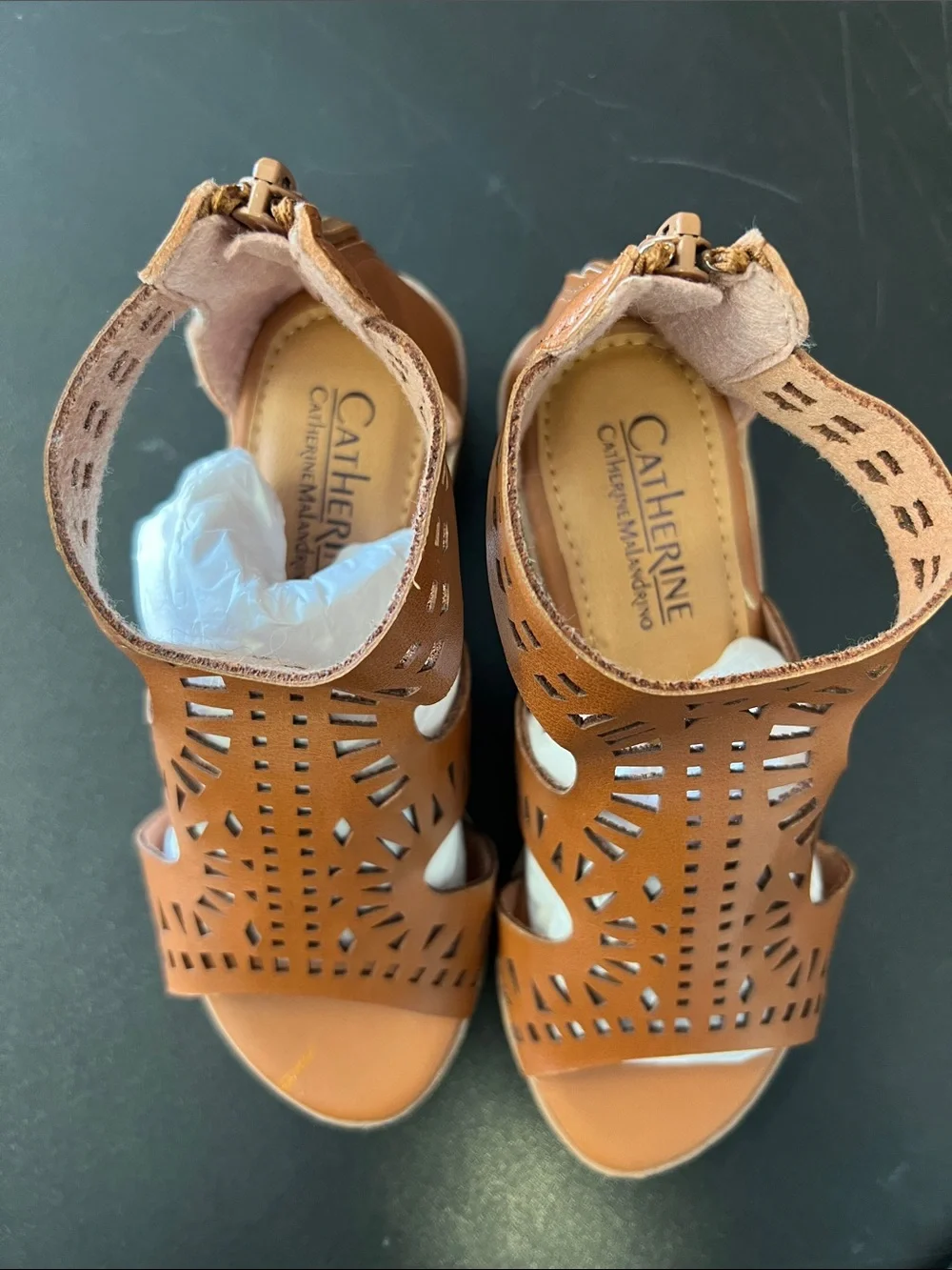 Catherine Malandrino Girls' Brown Laser-Cut Open-Toe Sandals